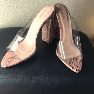 Qupid snakeskin heels (blush color)